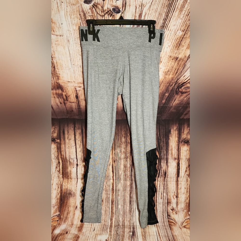 PINK Victoria's Secret Gray and Black Yoga Leggings with Elastic Waistband